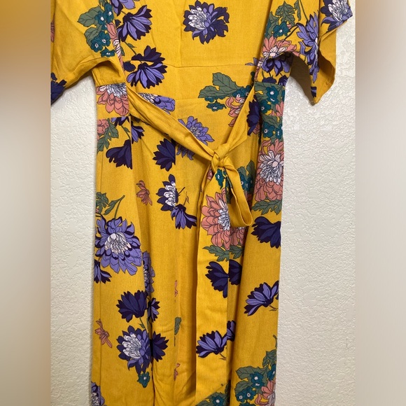 NWT Ivory Love Maxi Dress Short Sleeve Tie Waist Button Front V Neck Floral - Picture 11 of 13